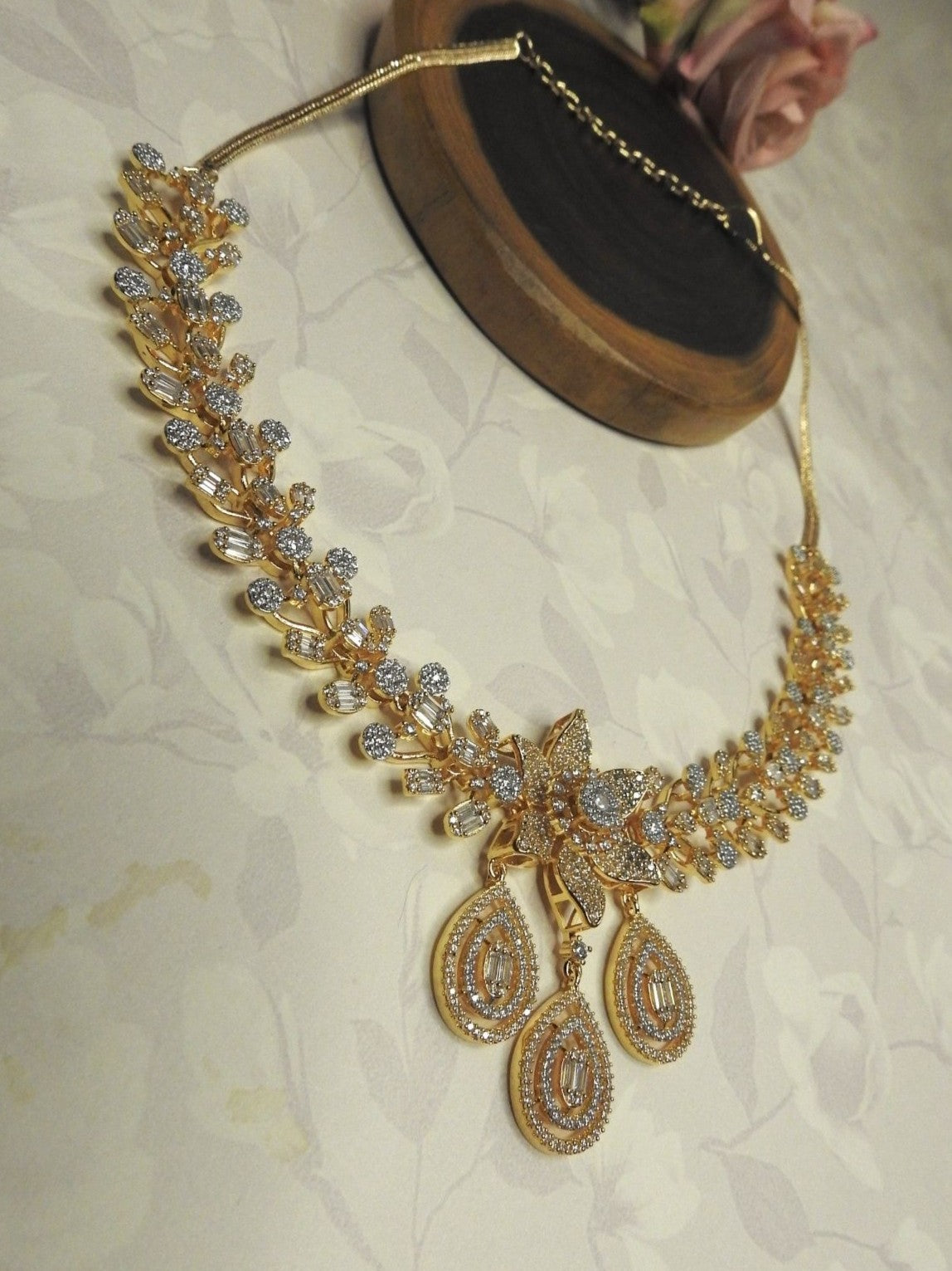 Golden Bloom CZ Necklace Set
