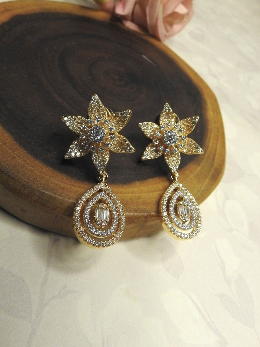 Golden Bloom CZ Necklace Set