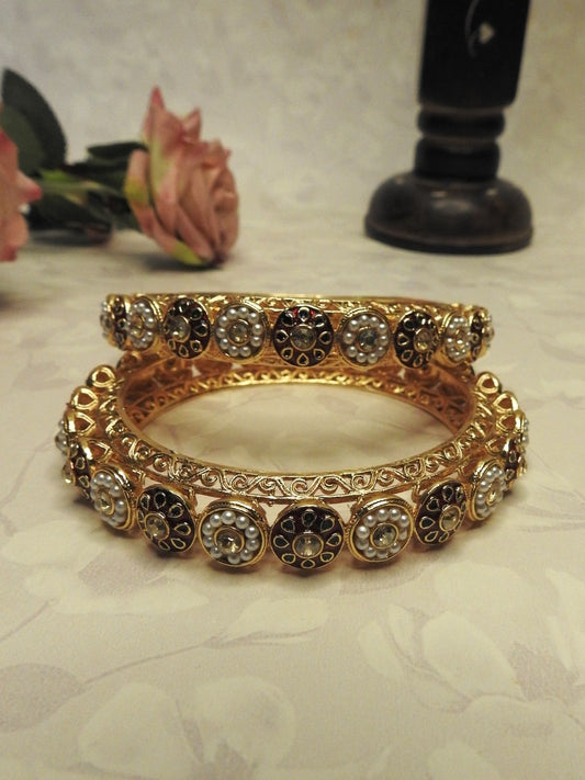 Royal Pearl Bloom Gold Bangle Set