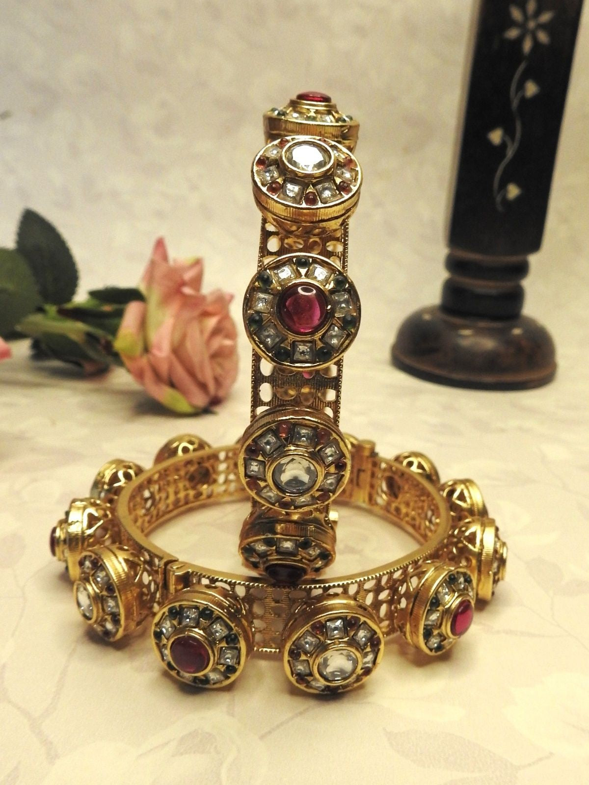 Royal Ruby Glow Gold Bangle Set