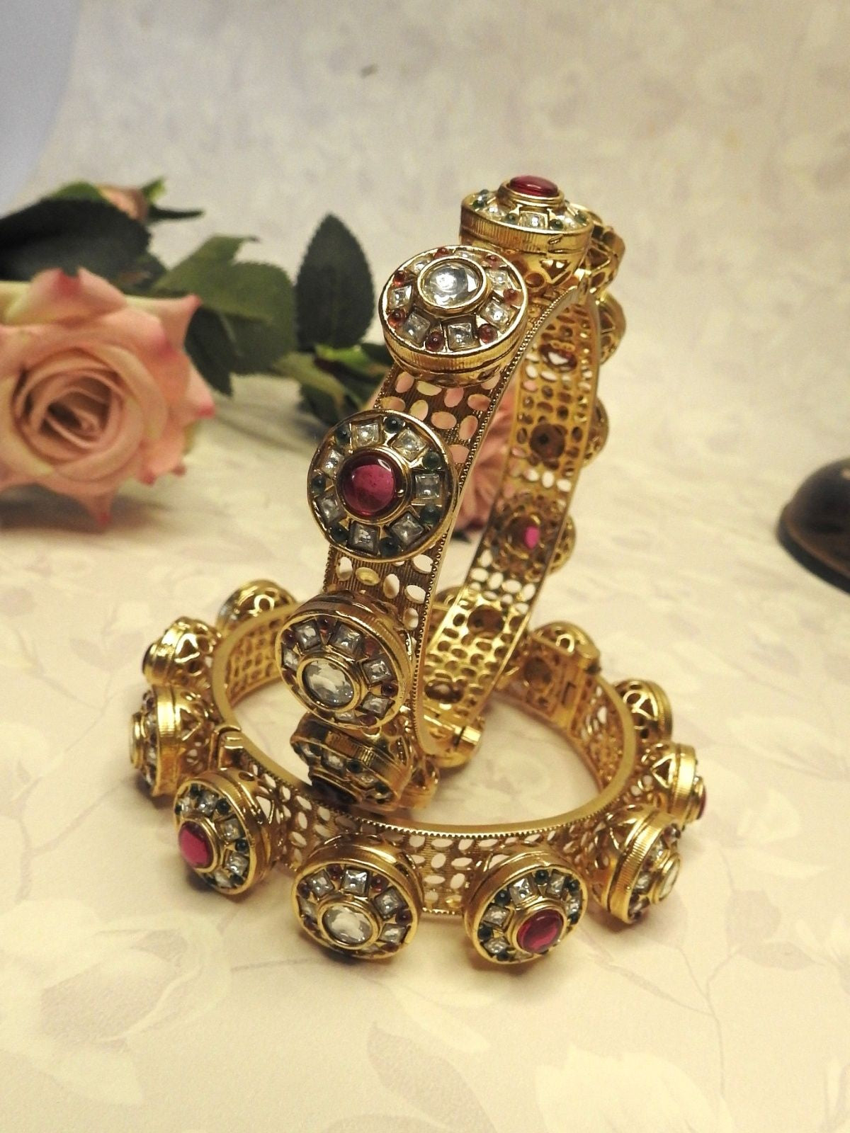 Royal Ruby Glow Gold Bangle Set