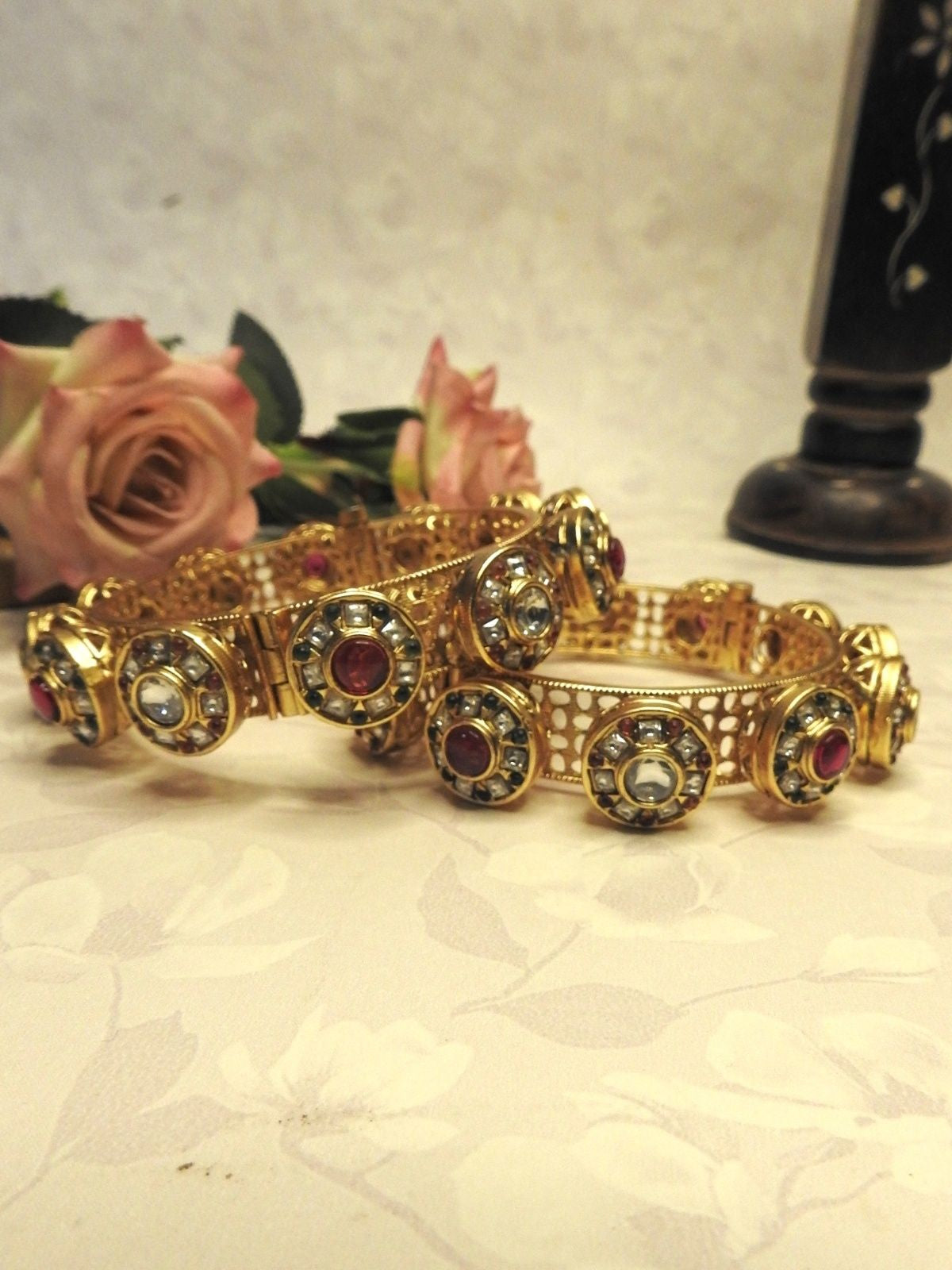 Royal Ruby Glow Gold Bangle Set
