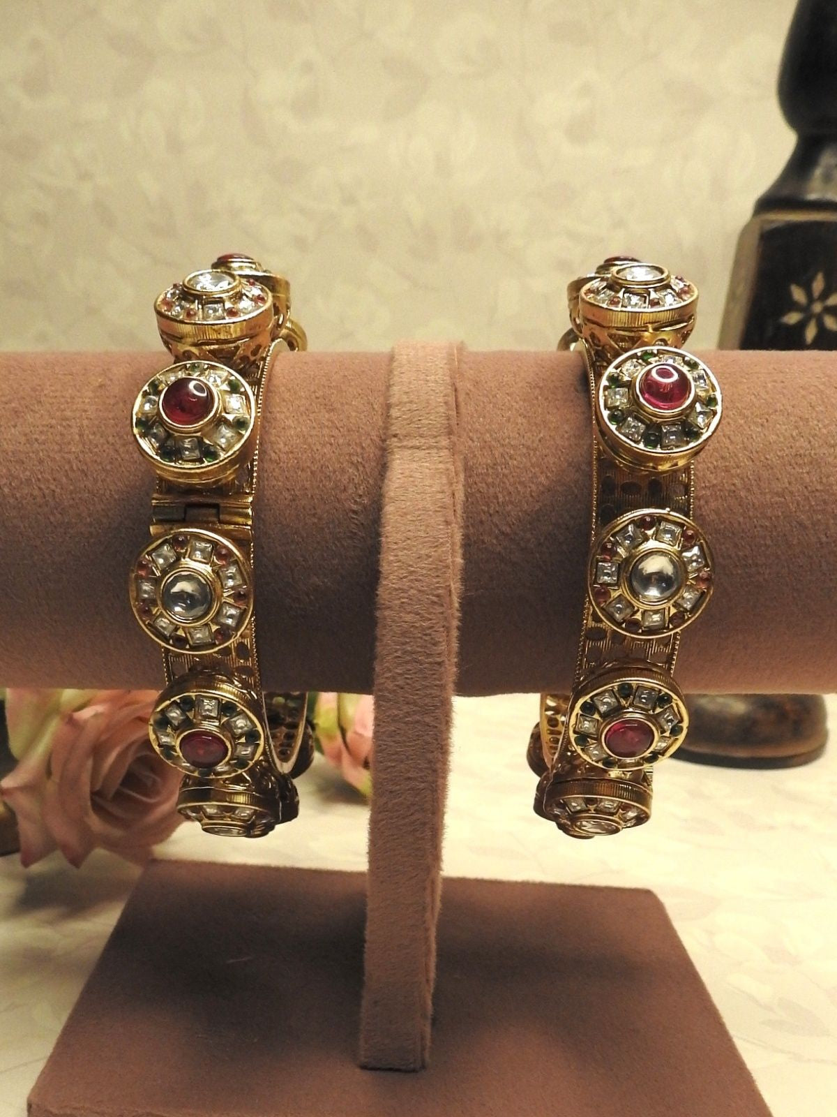 Royal Ruby Glow Gold Bangle Set