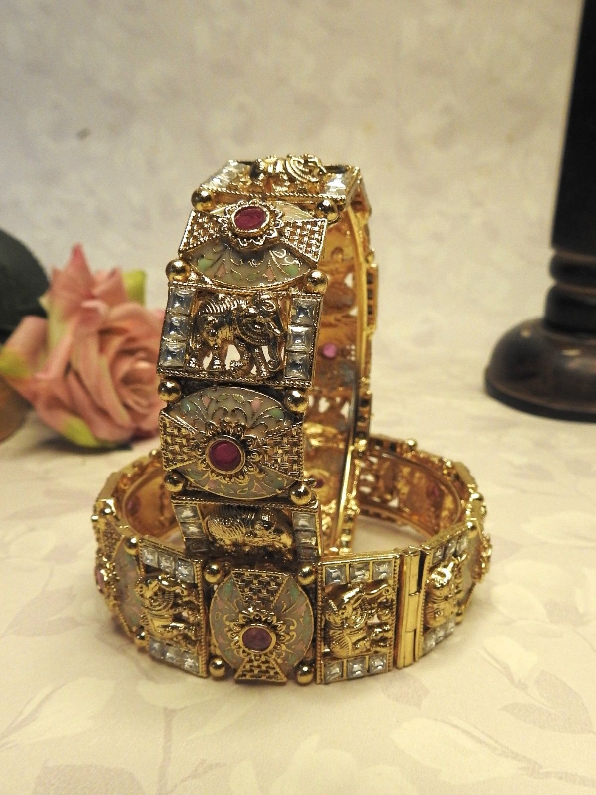 Majestic Elephant Grace Gold Bangle Set