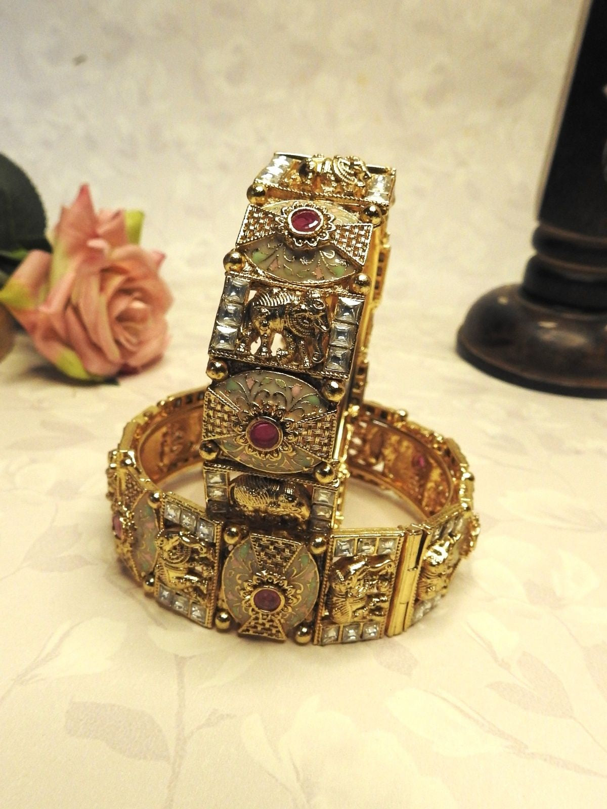 Majestic Elephant Grace Gold Bangle Set