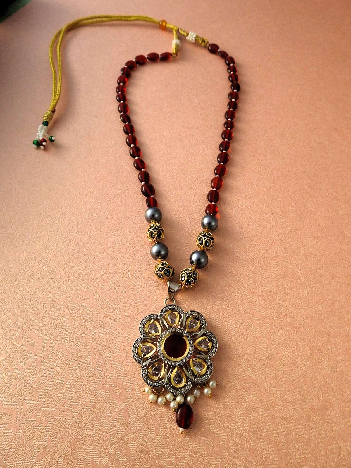 Ruhaniya Ruby Beaded Necklace Set