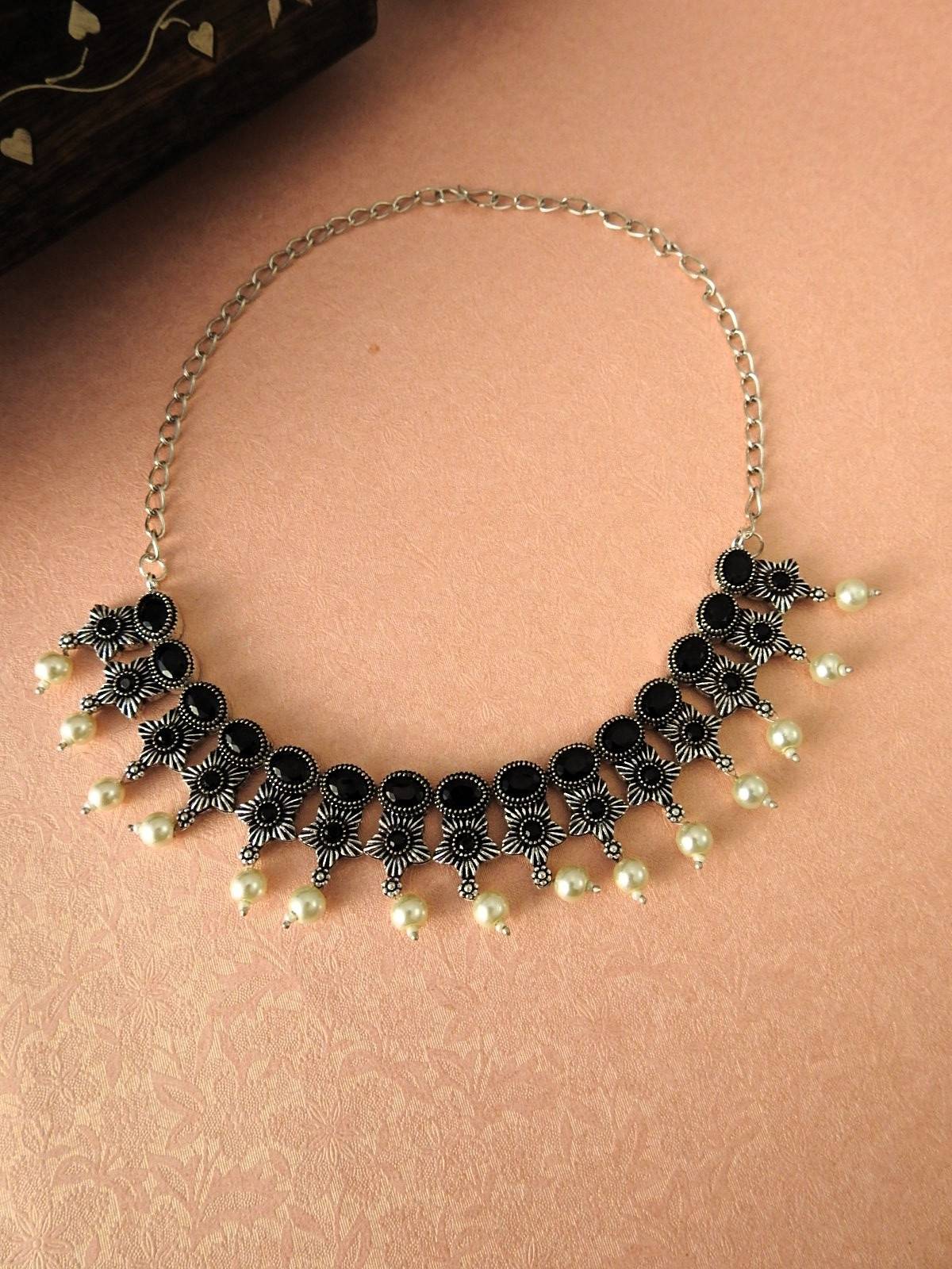 Midnight Pearl Oxidised Necklace Set