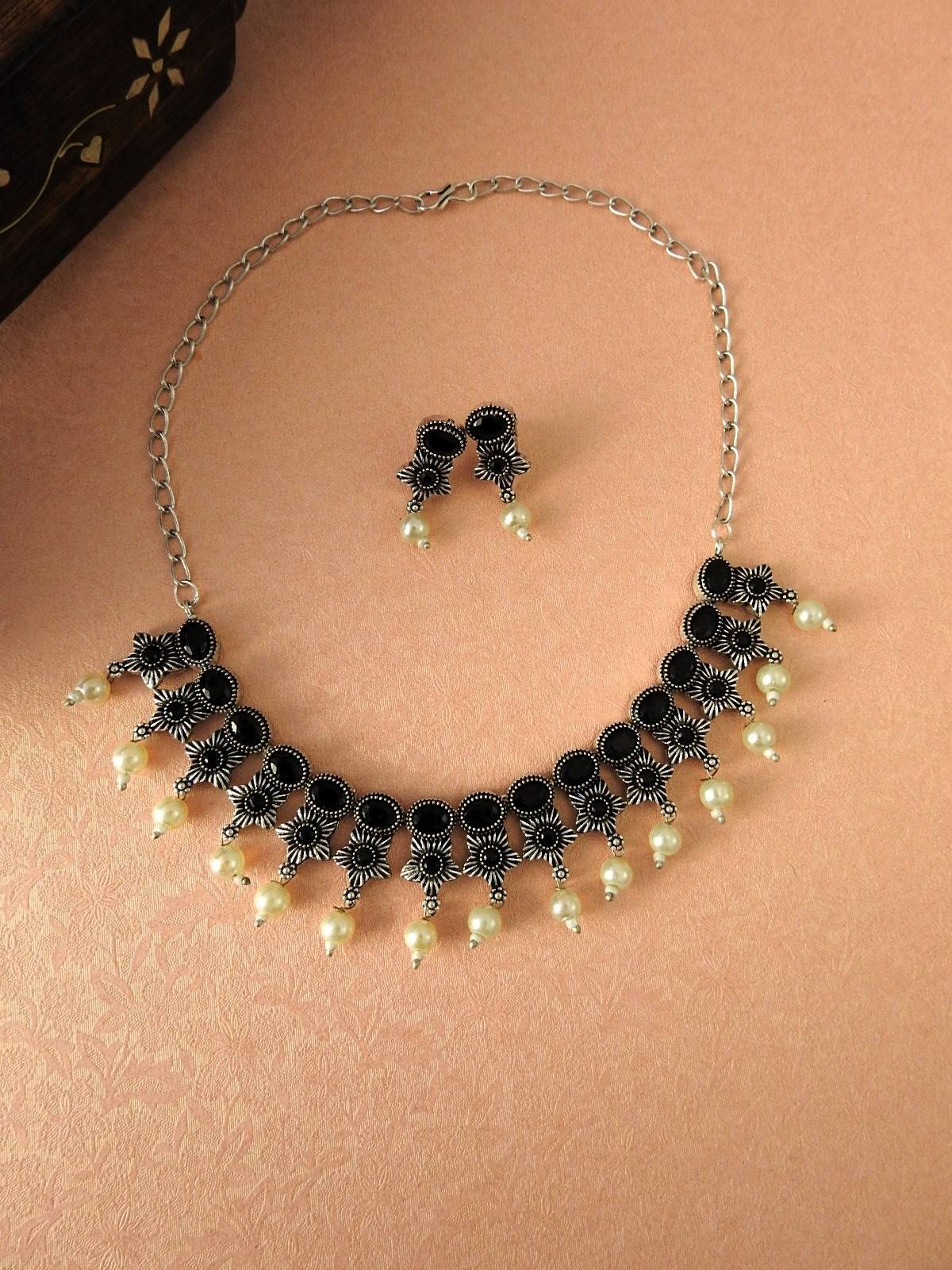 Midnight Pearl Oxidised Necklace Set