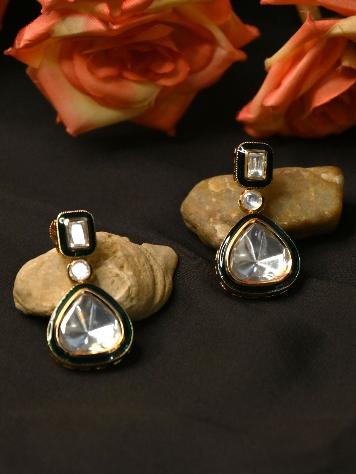 Dark Green Kundan Drop Necklace Set