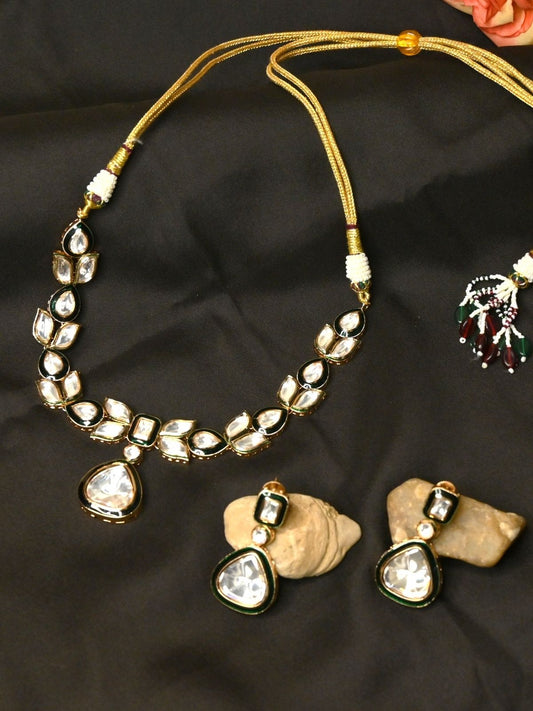 Dark Green Kundan Drop Necklace Set