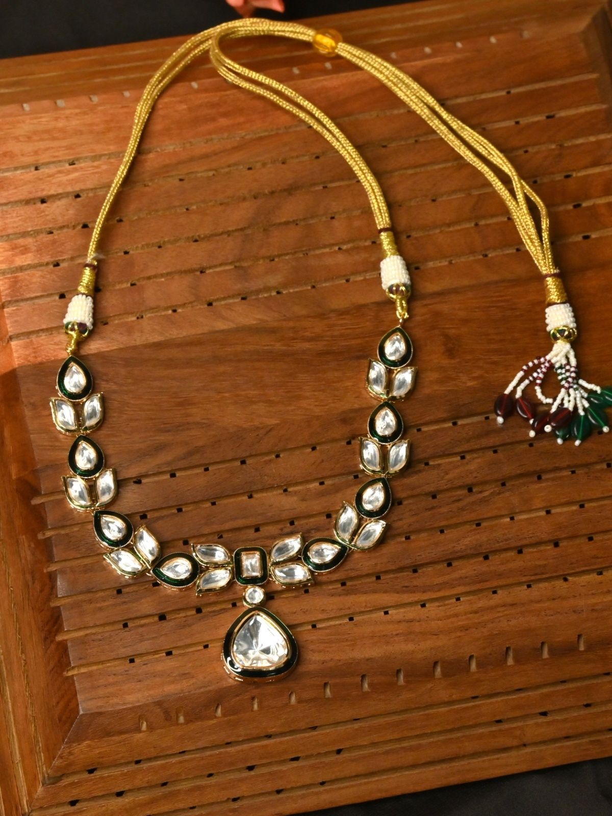 Dark Green Kundan Drop Necklace Set