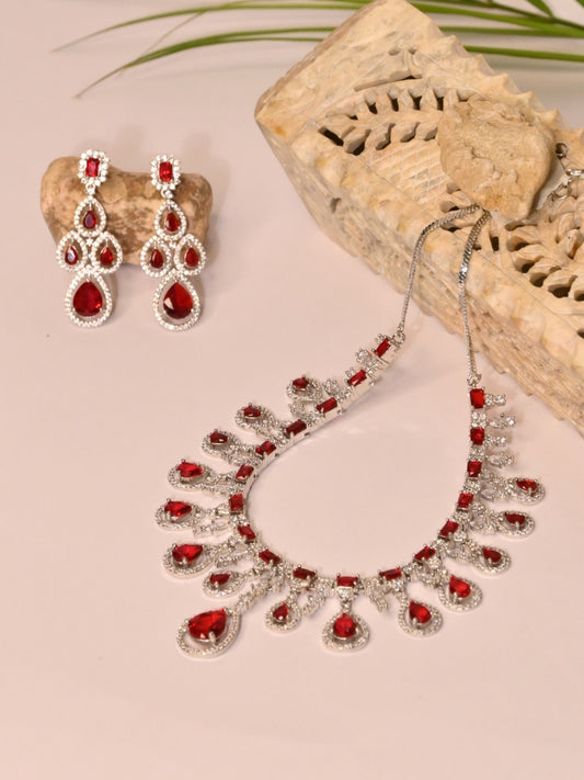 Ruby Red Teardrop Necklace Set