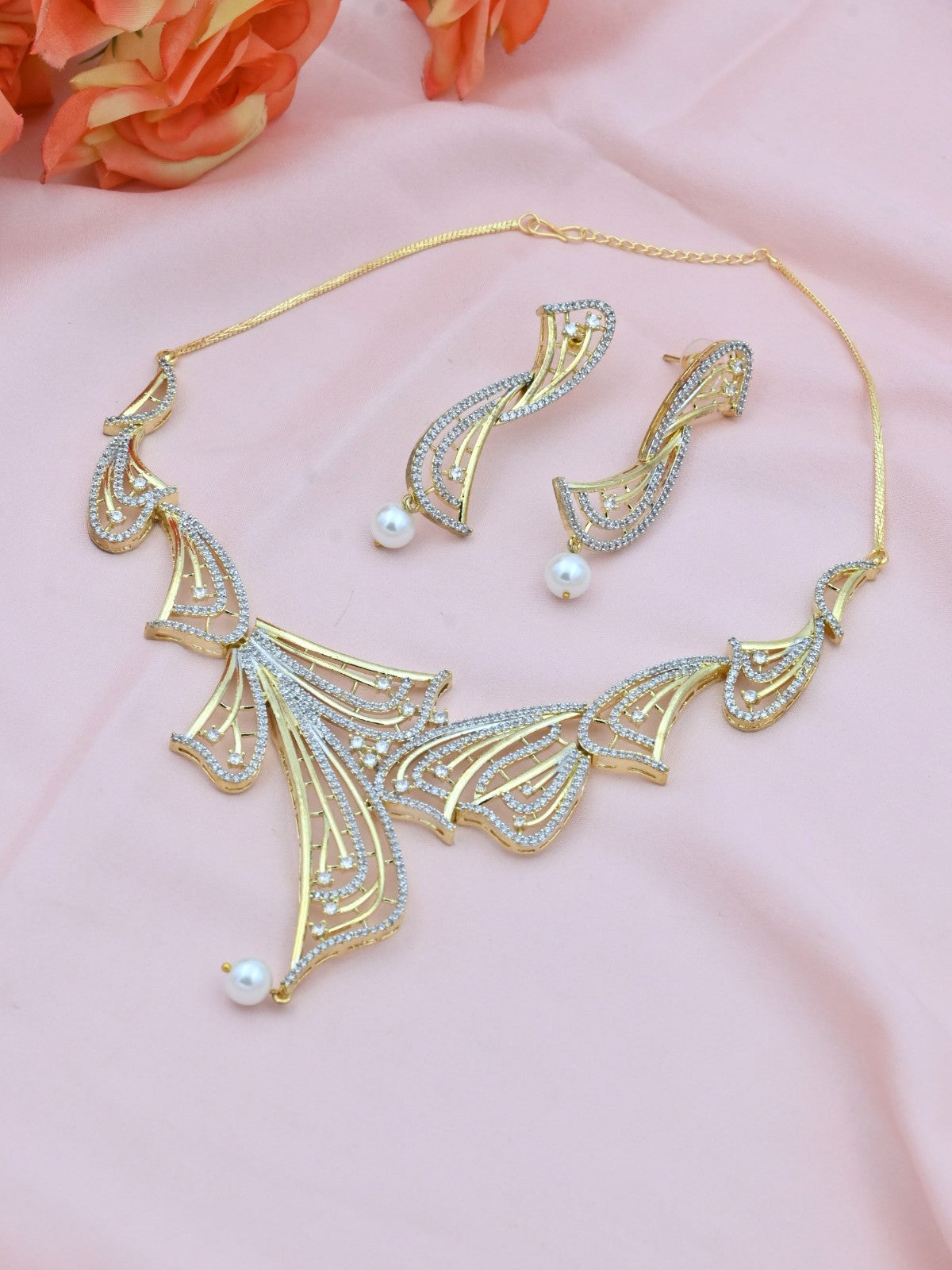 Petal Grace American Diamond Necklace Set