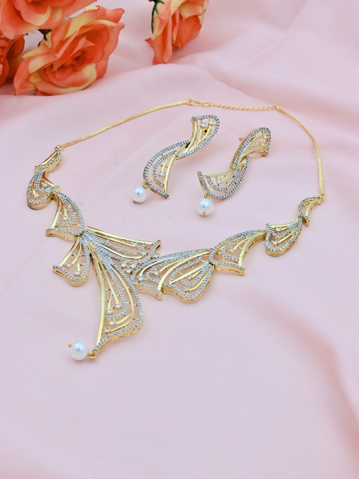 Petal Grace American Diamond Necklace Set