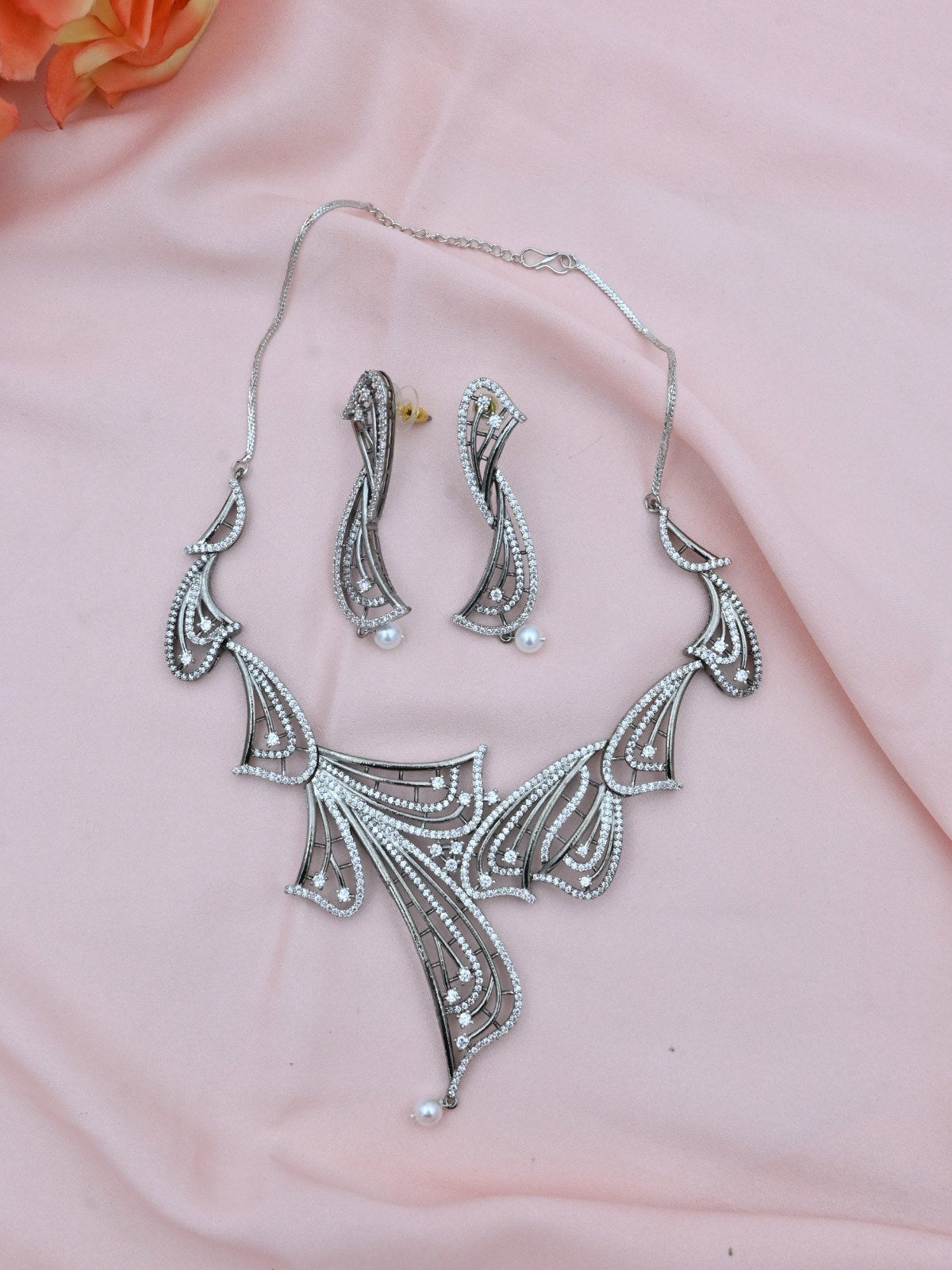 Petal Grace American Diamond Necklace Set