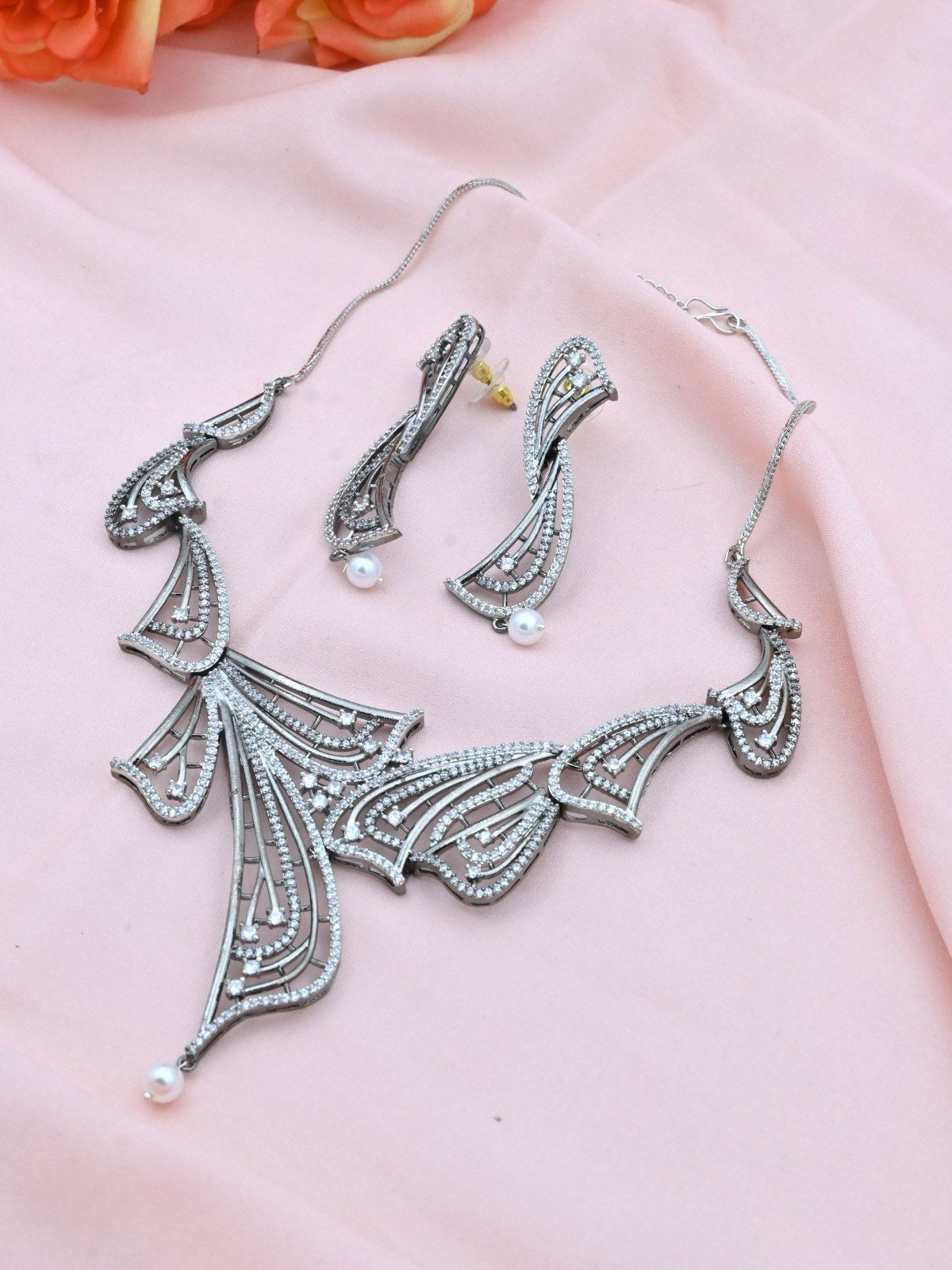 Petal Grace American Diamond Necklace Set