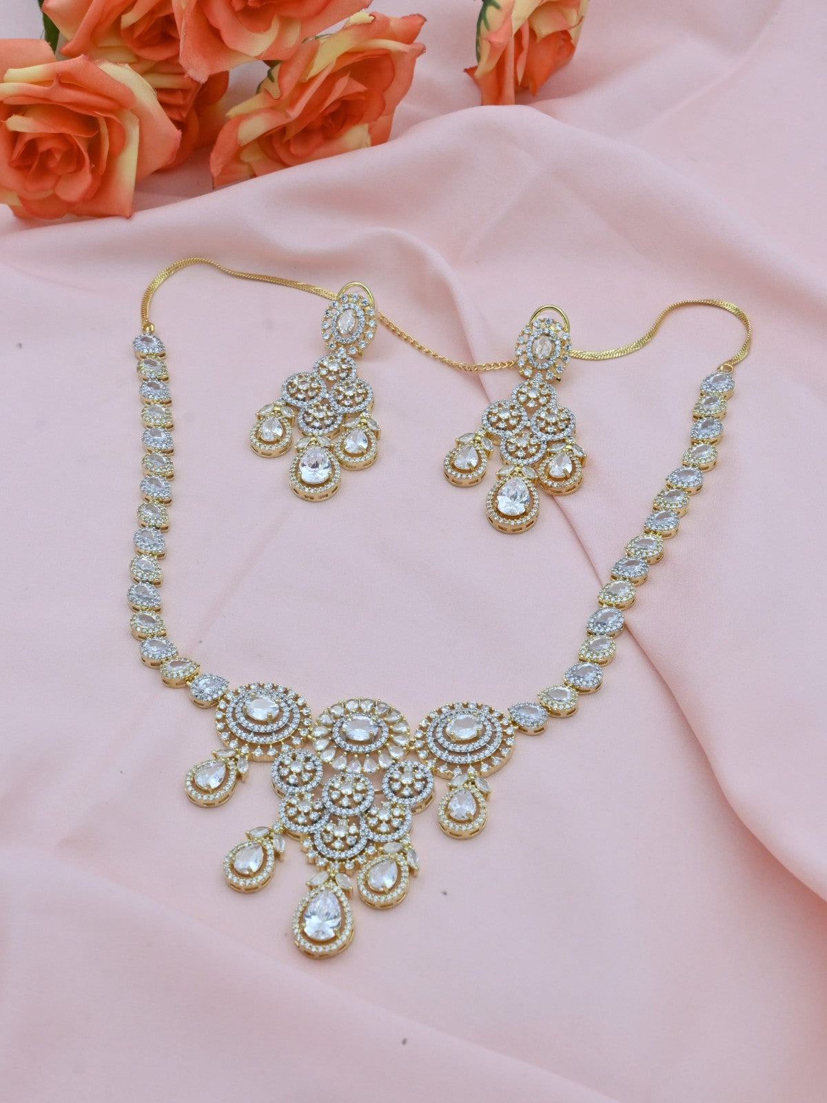 Royal Drop American Diamond Necklace Set