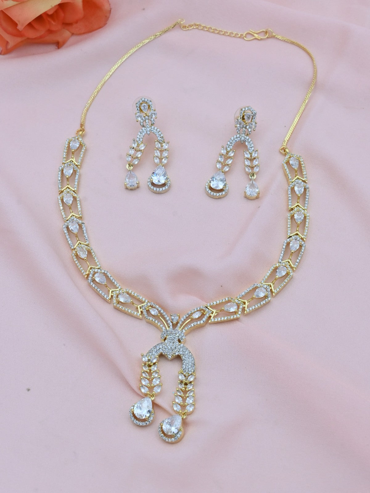 Twin Charm American Diamond Necklace Set