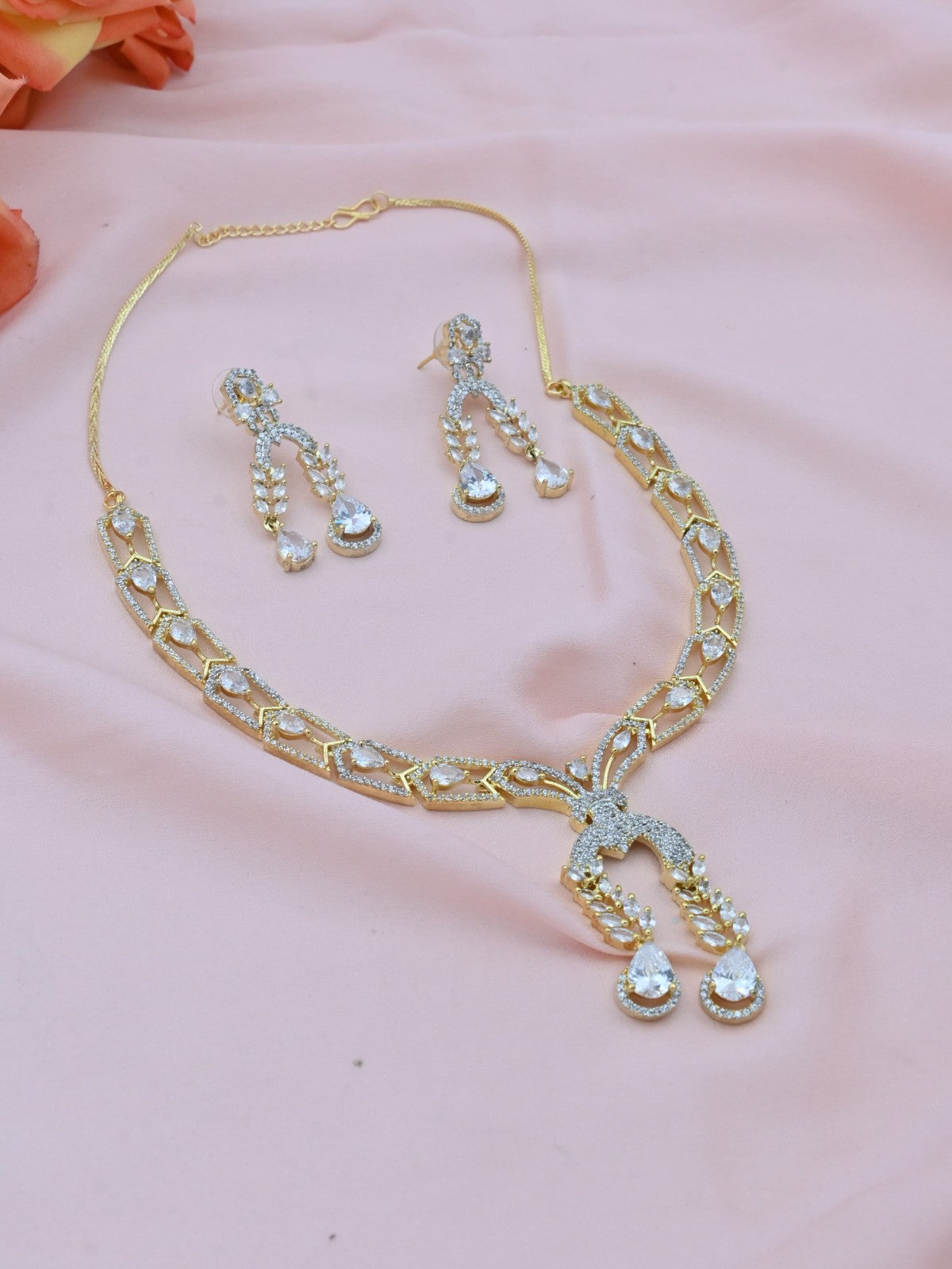 Twin Charm American Diamond Necklace Set