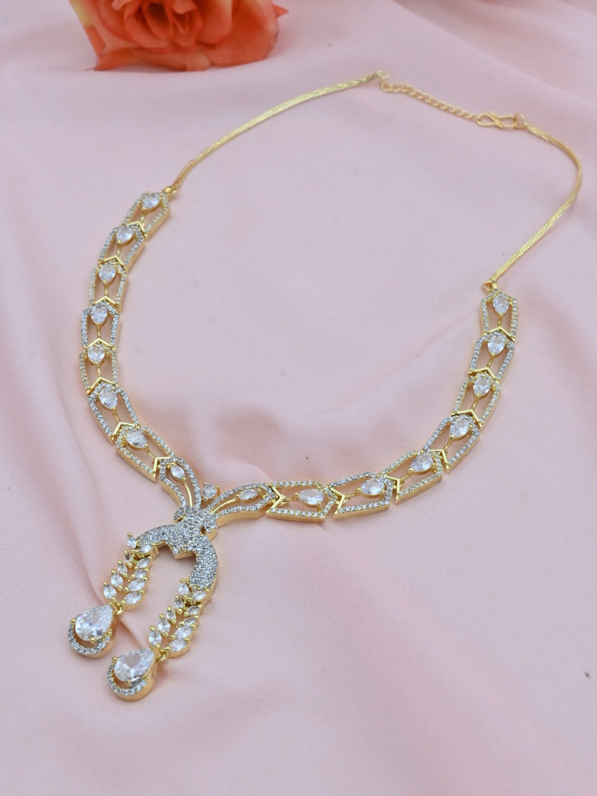 Twin Charm American Diamond Necklace Set