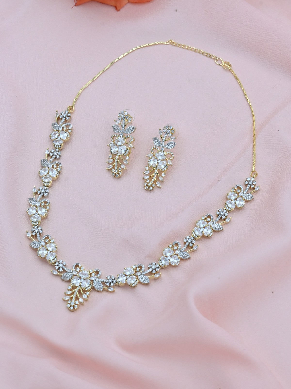 Floral Leaf American Diamond Necklace Set