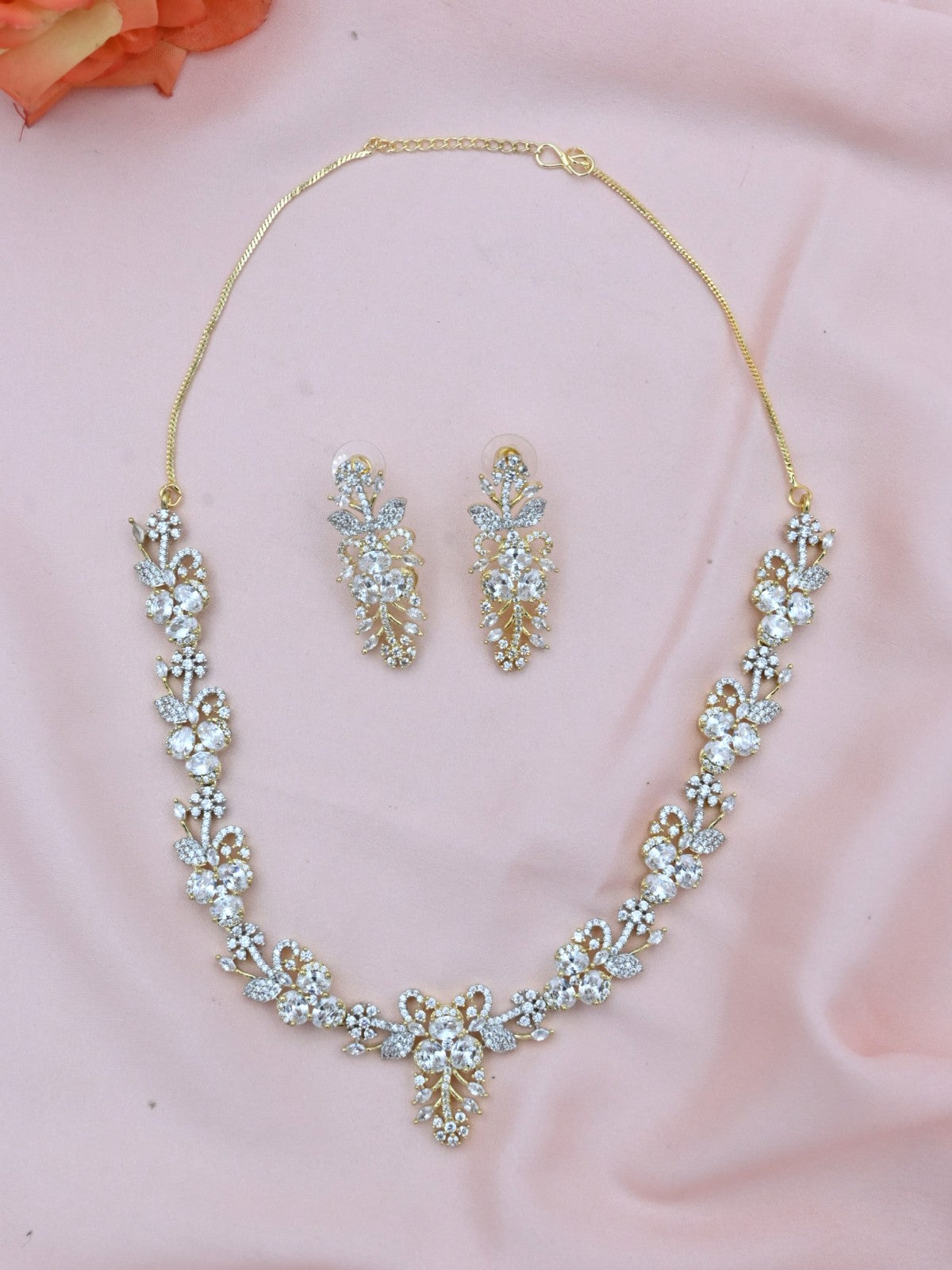 Floral Leaf American Diamond Necklace Set