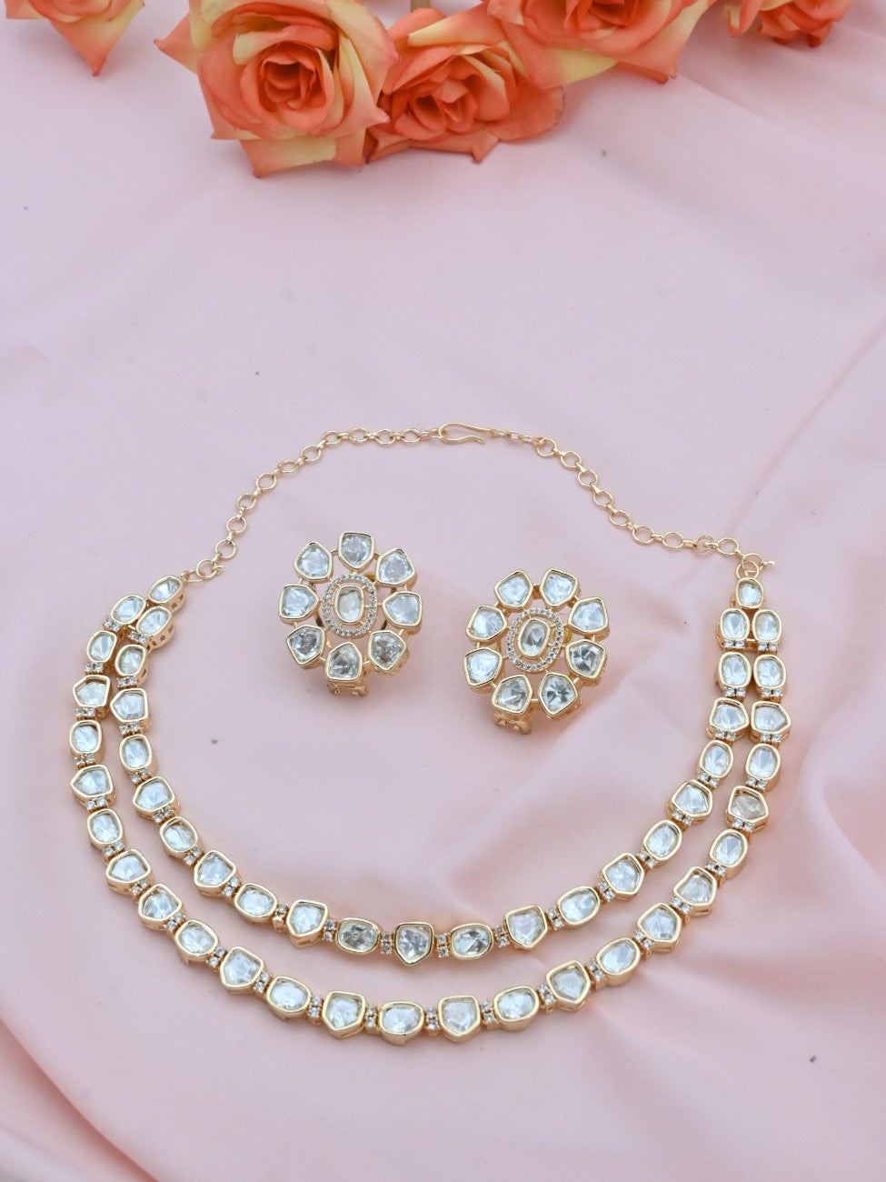 Twin Layer Polki Necklace Set