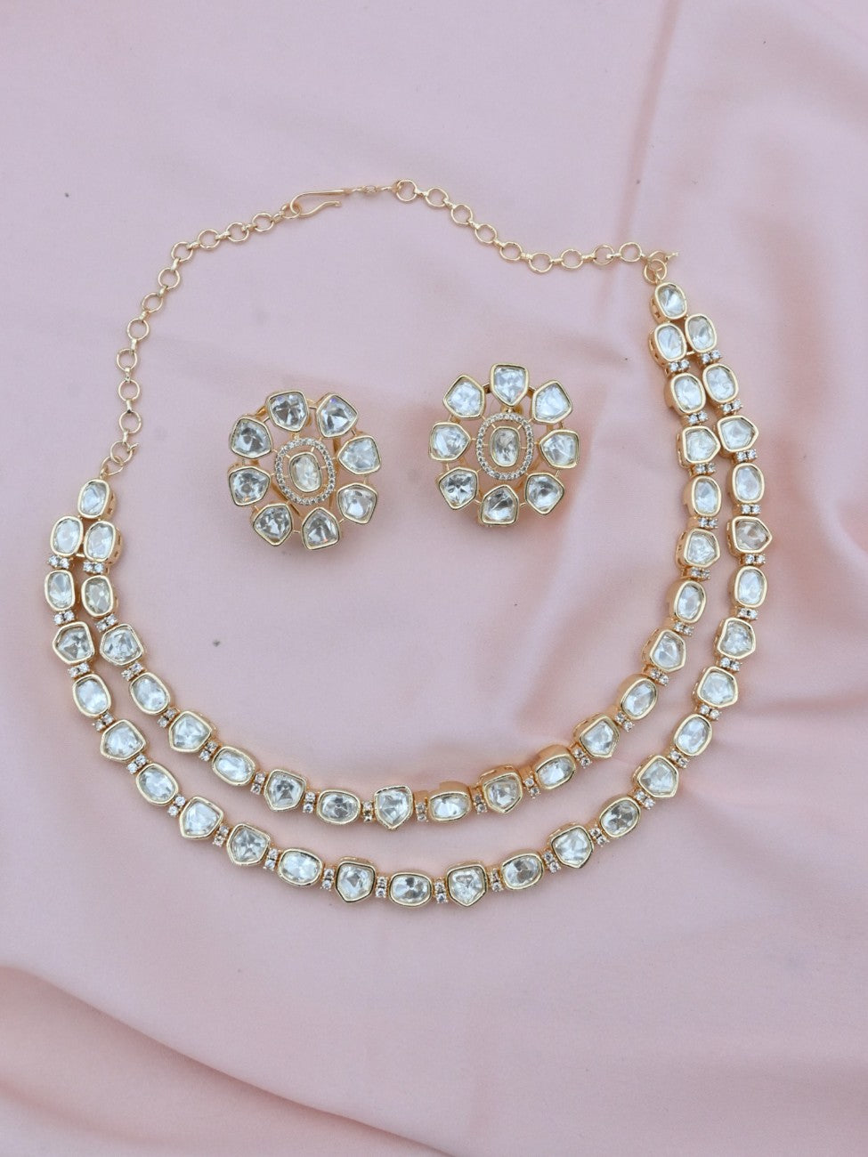 Twin Layer Polki Necklace Set