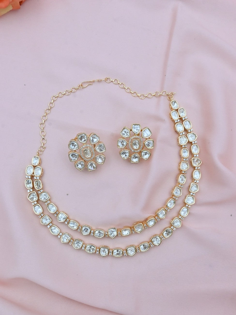 Twin Layer Polki Necklace Set