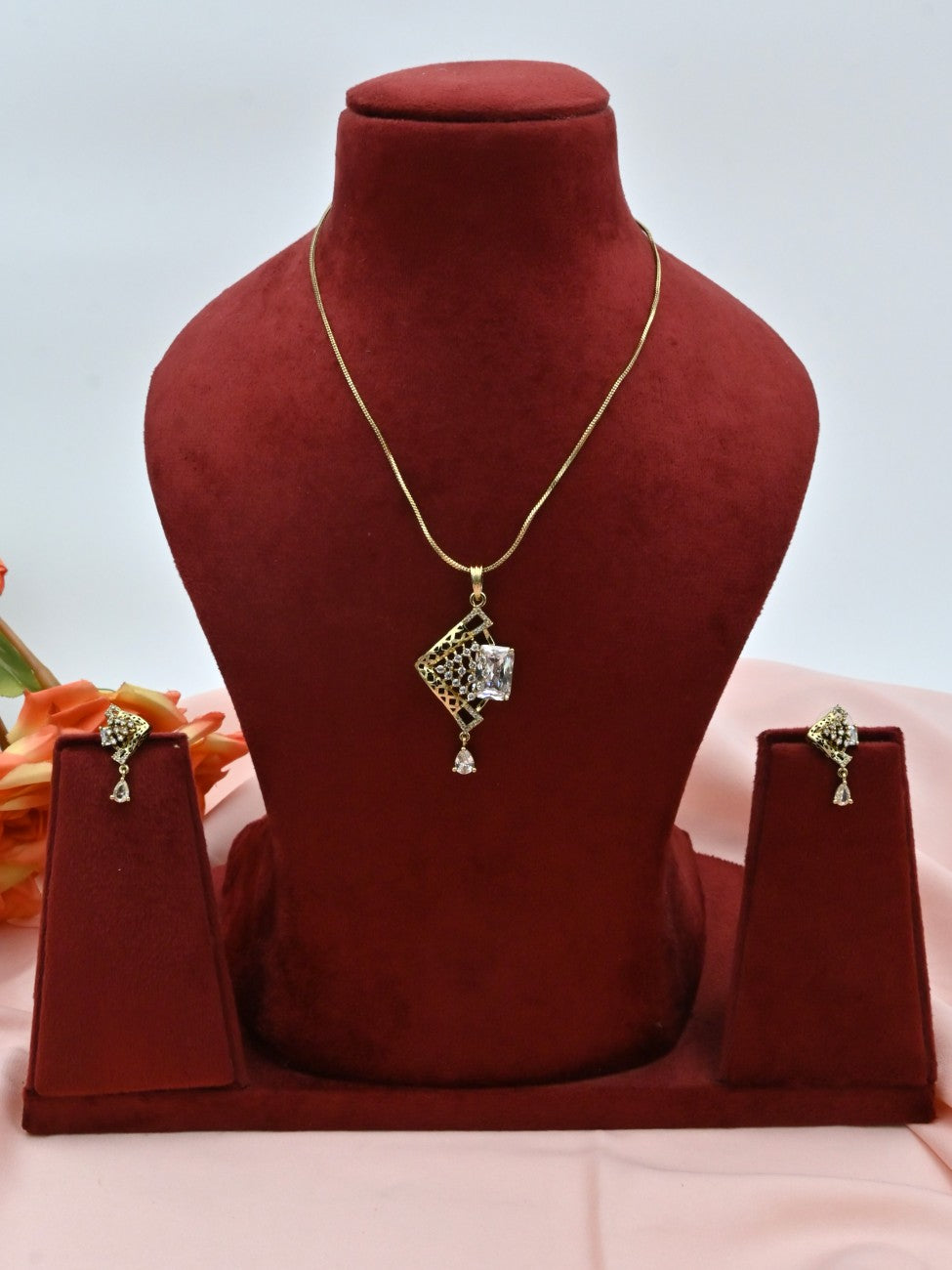 Glam Edge American Diamond Pendant Set
