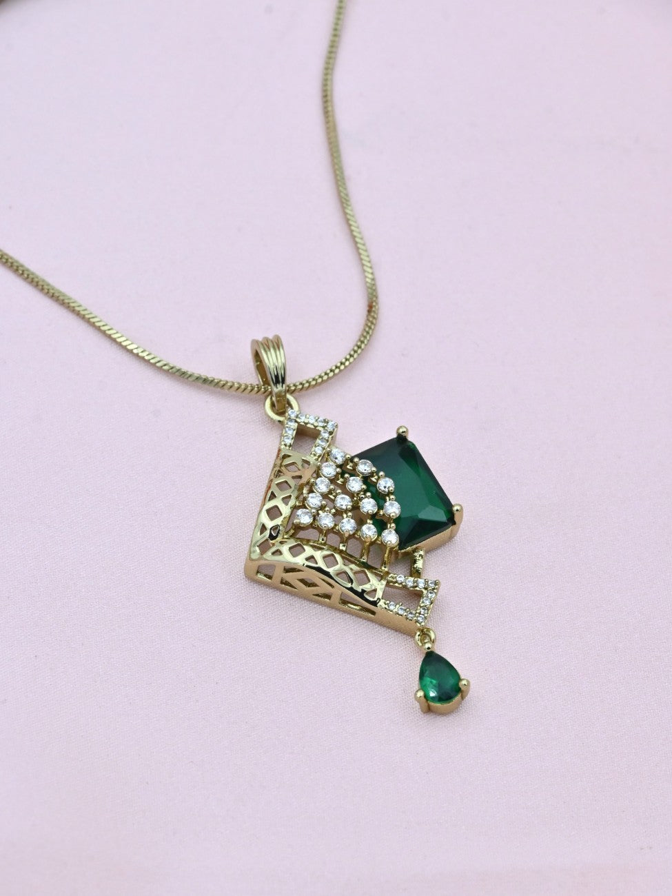 Glam Edge American Diamond Pendant Set