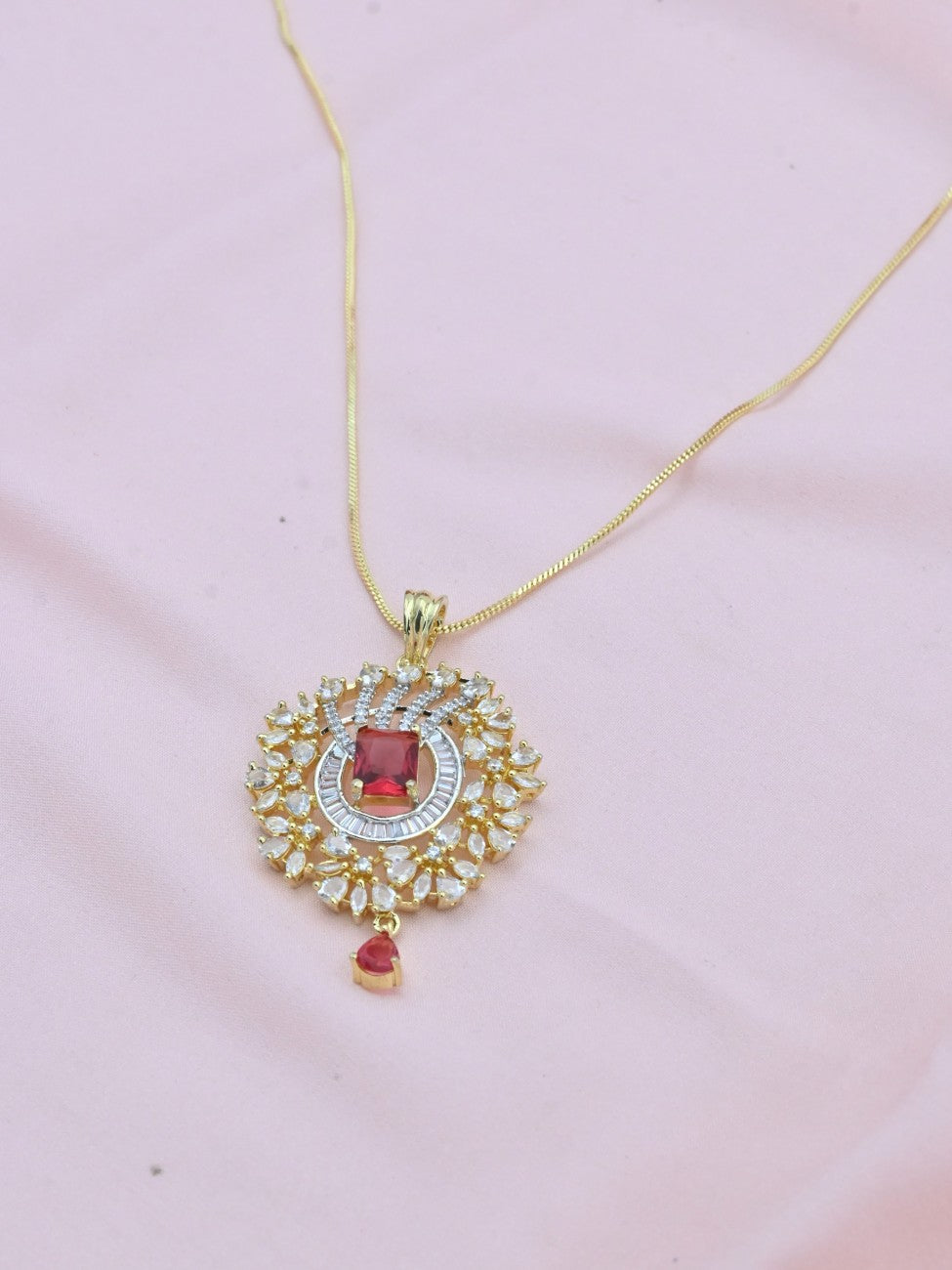 Radiant Floral Drop American Diamond Pendant Set