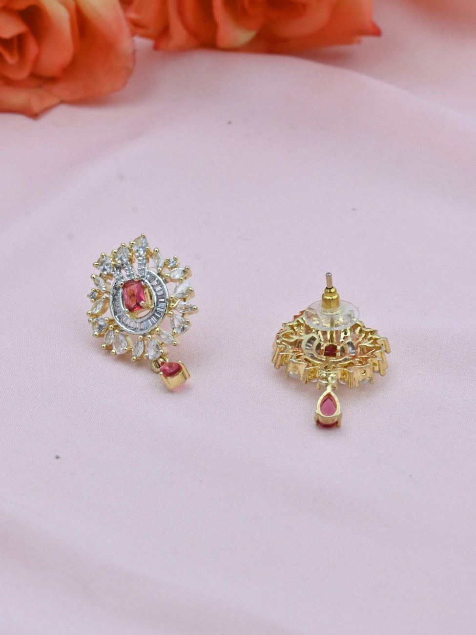 Radiant Floral Drop American Diamond Pendant Set