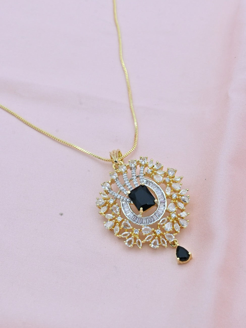 Radiant Floral Drop American Diamond Pendant Set