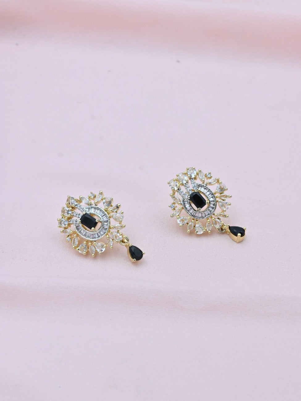 Radiant Floral Drop American Diamond Pendant Set