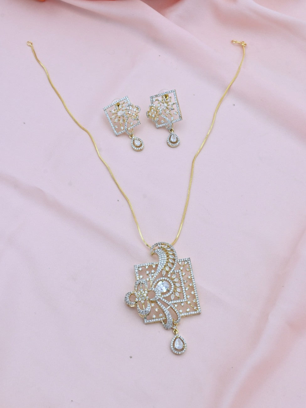 Floral Garden American Diamond Pendant Set