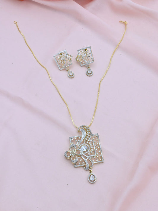 Floral Garden American Diamond Pendant Set