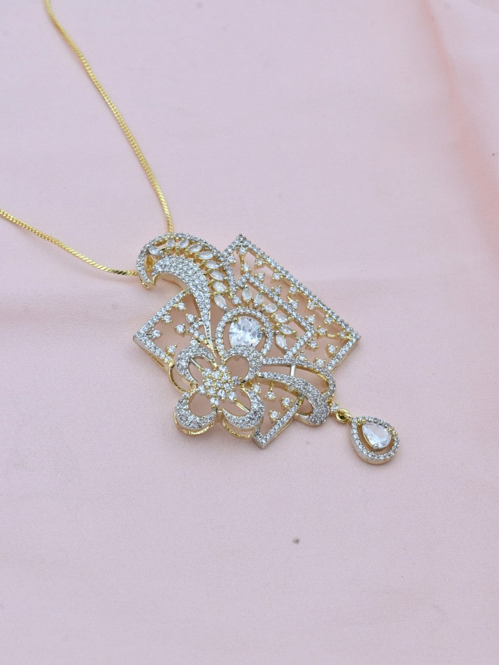Floral Garden American Diamond Pendant Set