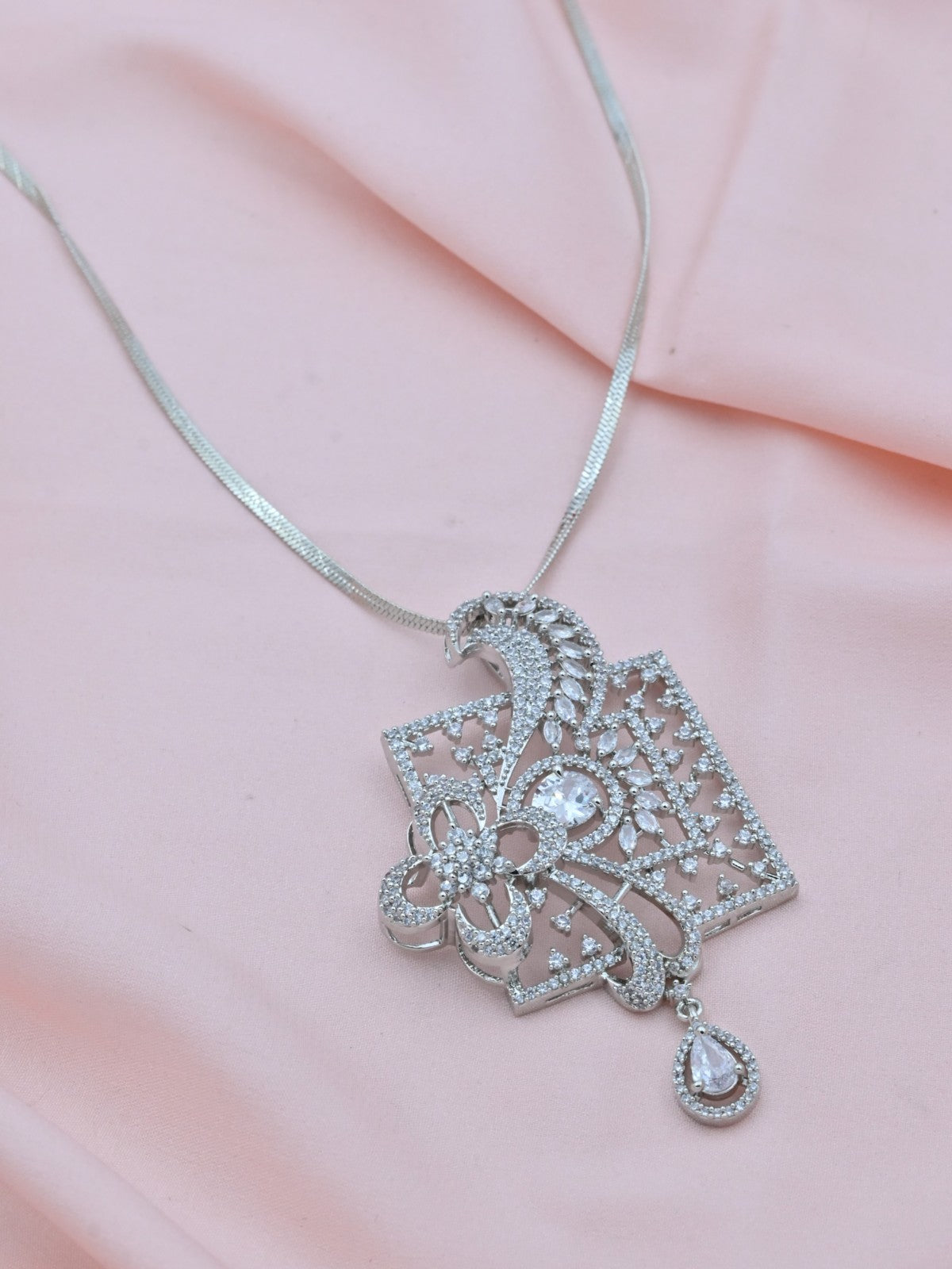 Floral Garden American Diamond Pendant Set
