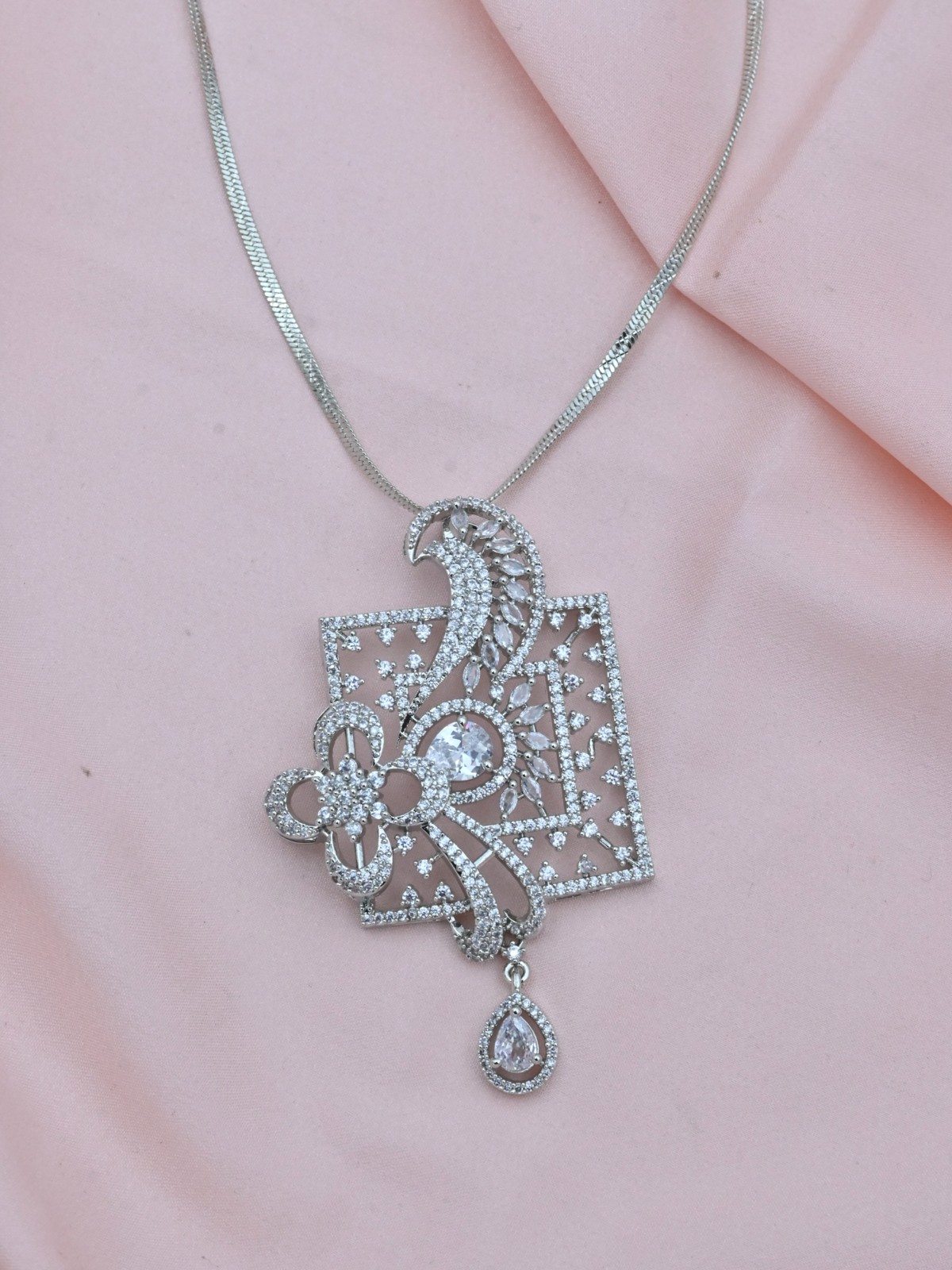 Floral Garden American Diamond Pendant Set