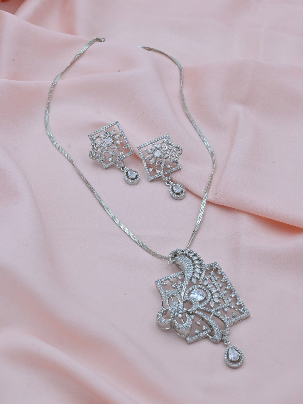 Floral Garden American Diamond Pendant Set