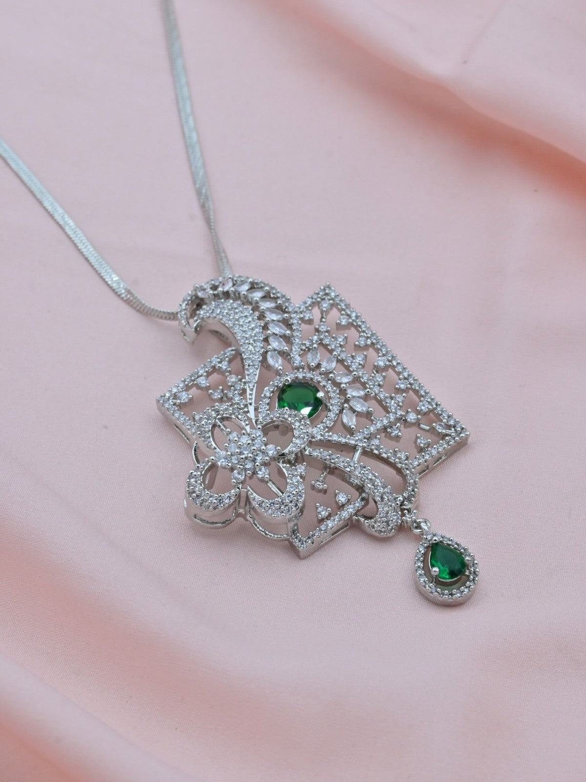 Floral Garden American Diamond Pendant Set
