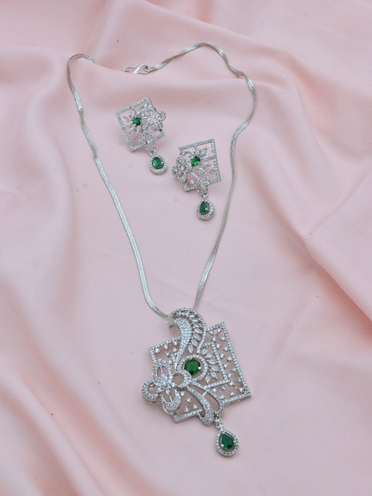 Floral Garden American Diamond Pendant Set