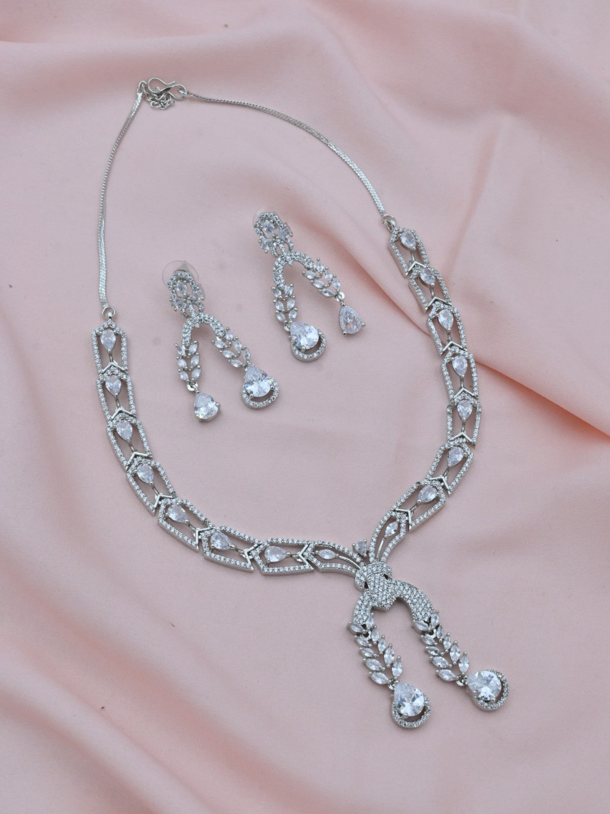 Twin Charm American Diamond Necklace Set