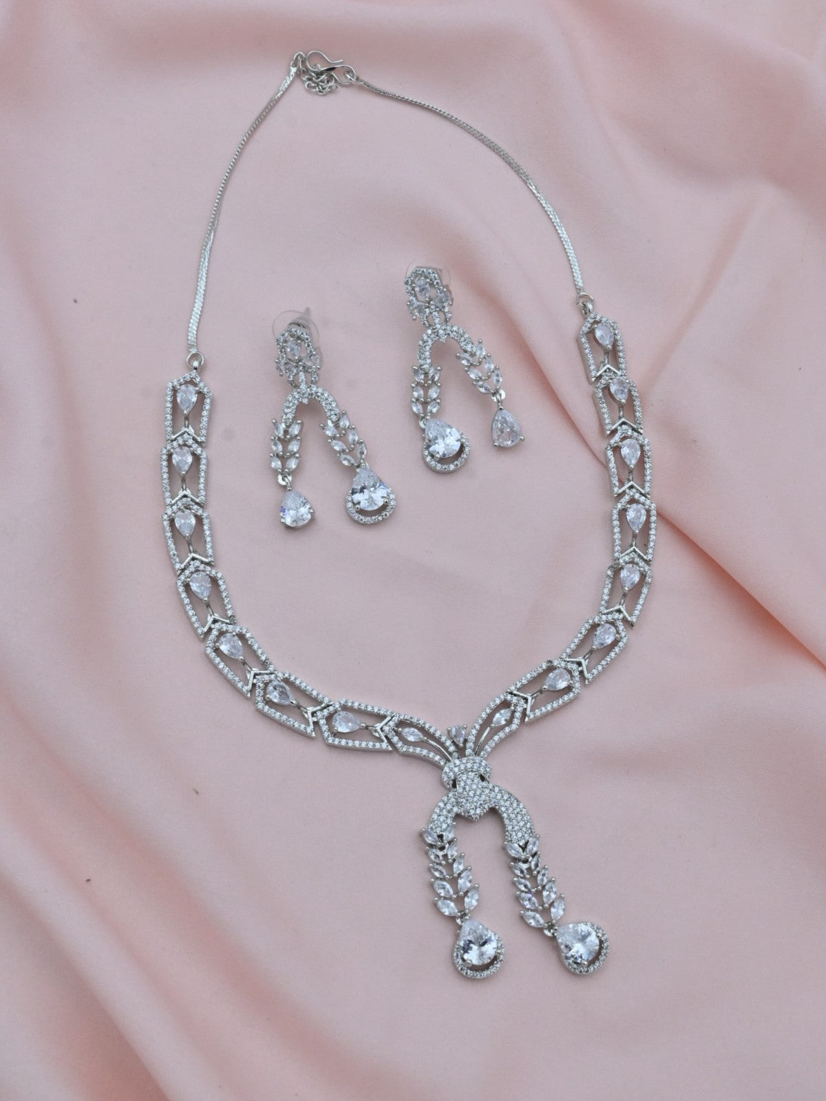 Twin Charm American Diamond Necklace Set