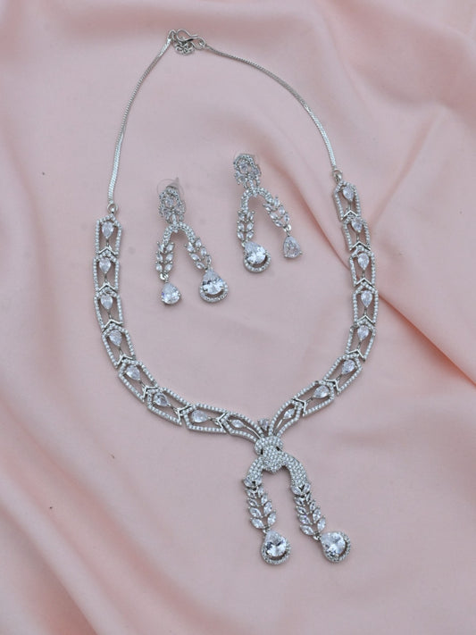 Twin Charm American Diamond Necklace Set
