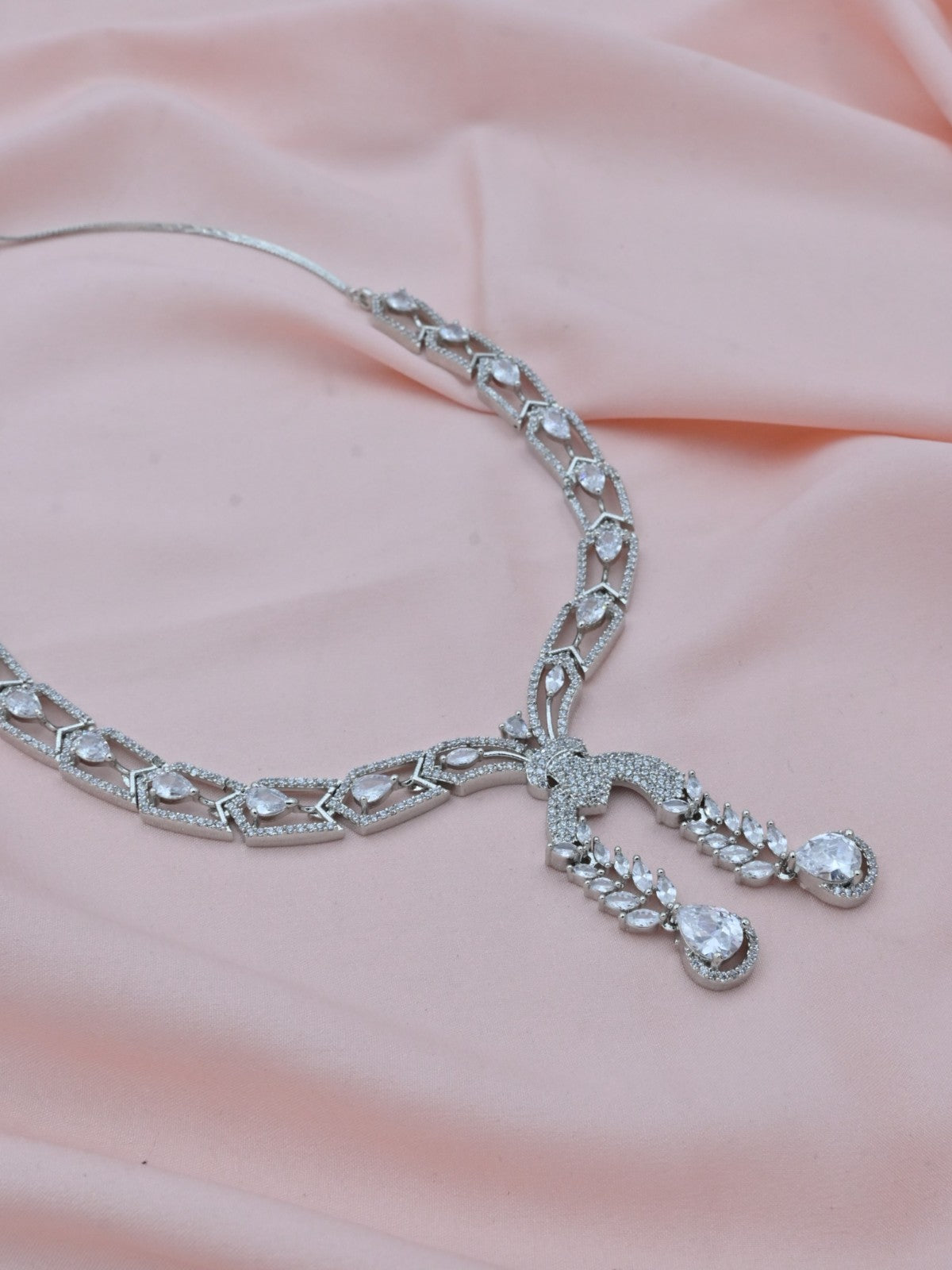 Twin Charm American Diamond Necklace Set