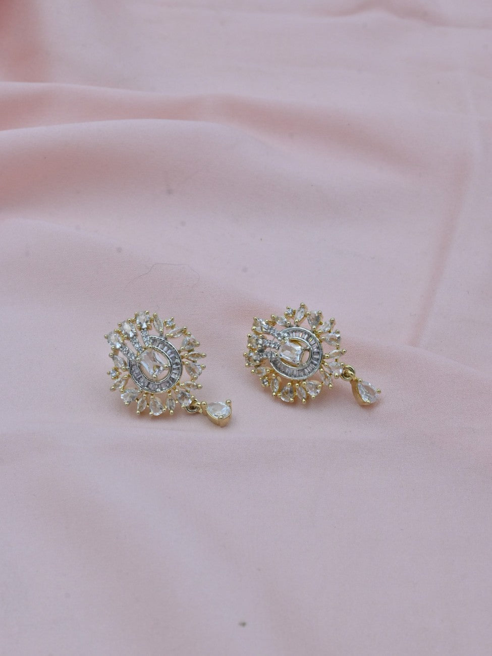 Radiant Floral Drop American Diamond Pendant Set