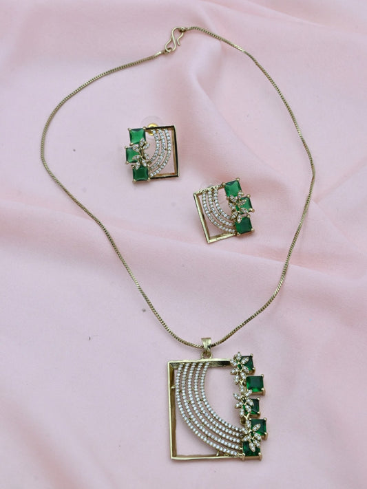 Floral Arc American Diamond Pendant Set