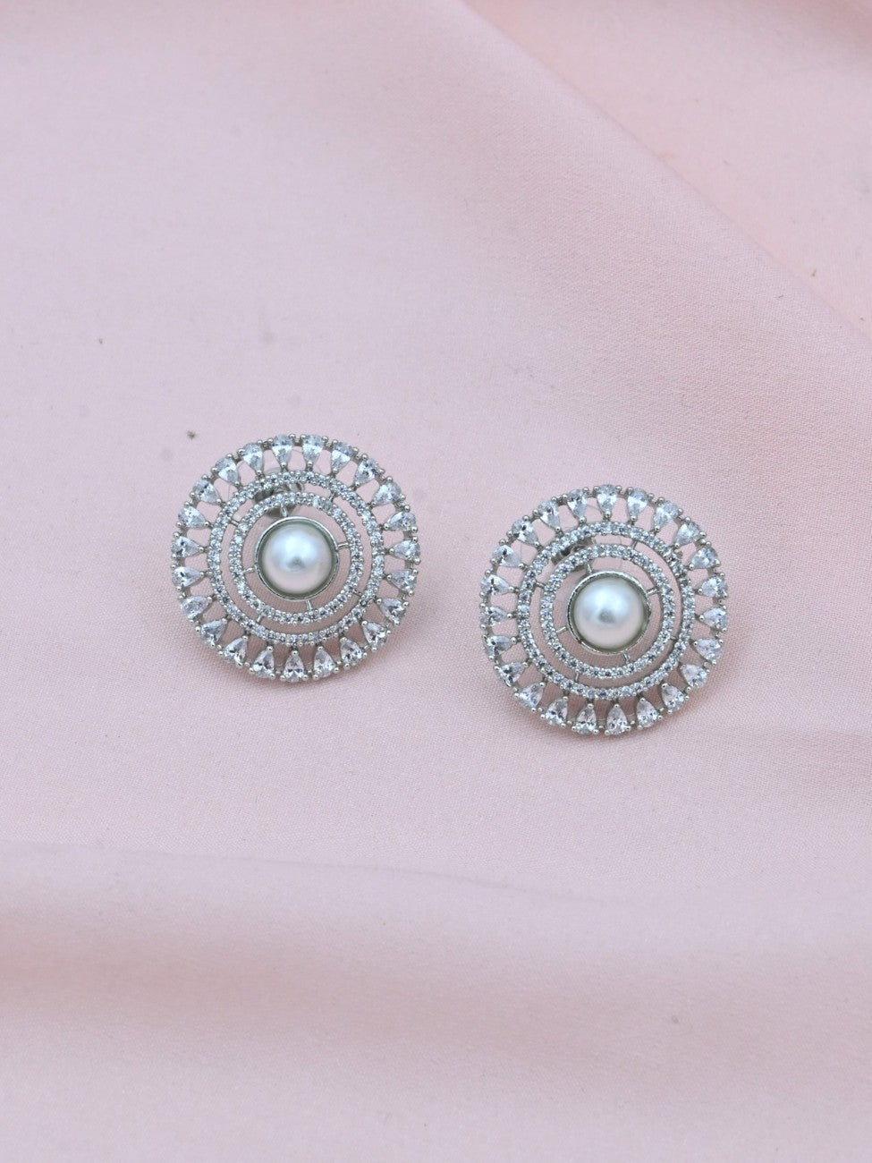 Pearl Glow American Diamond Stud Earrings